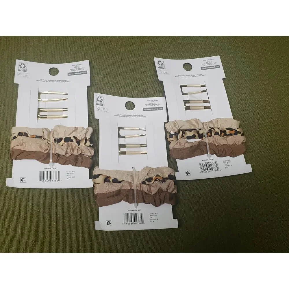Time and Tru Leopard Print Hair Clips & Scrunchie 6 Piece Hair Set Bundle of 3